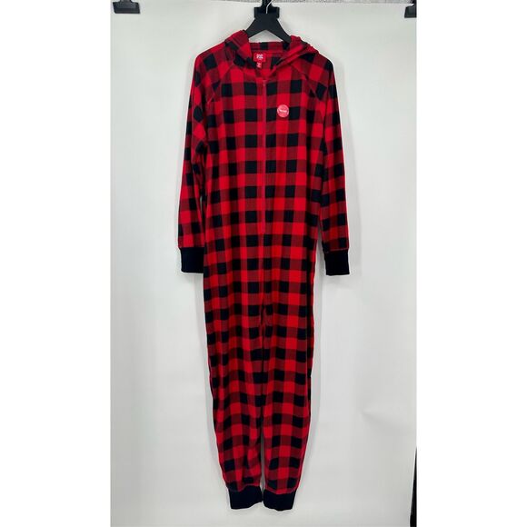 Macy’s Family PJ’s one piece women’s hooded black and red size XL - Picture 1 of 10